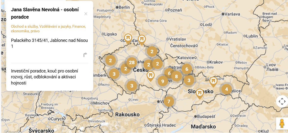 Mapa provozoven přijímajících platby ve zlatě
