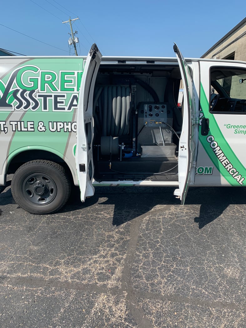 Fully stocked GREENER STEAMER service van interior