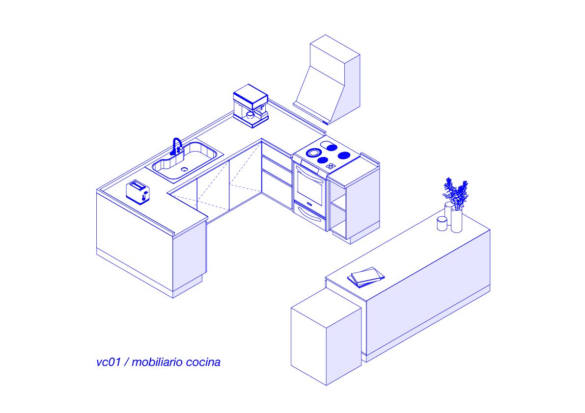 Cocina a medida — plano técnico vc01, isométrico