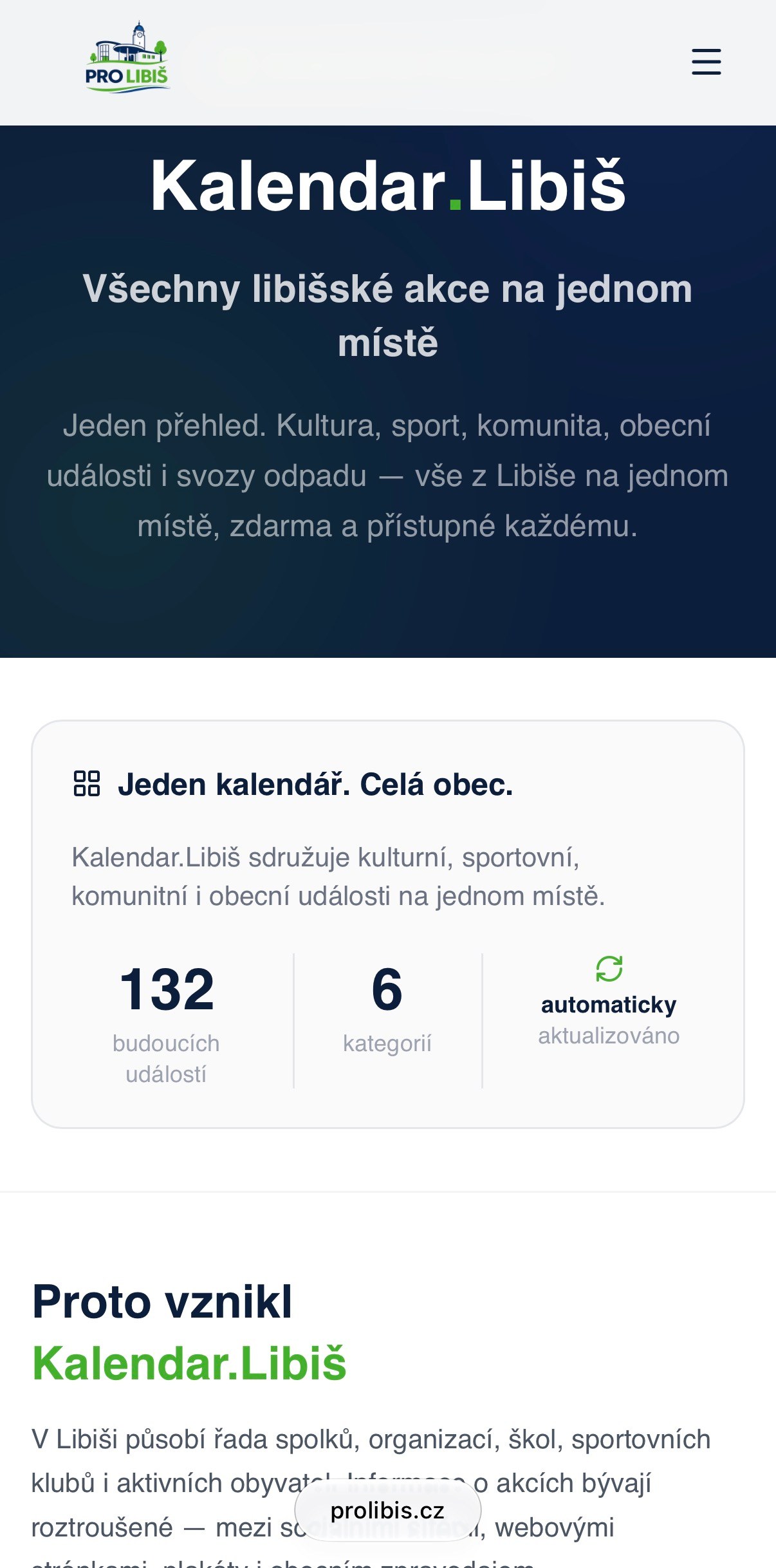 Úvodní stránka Kalendáře Libiš