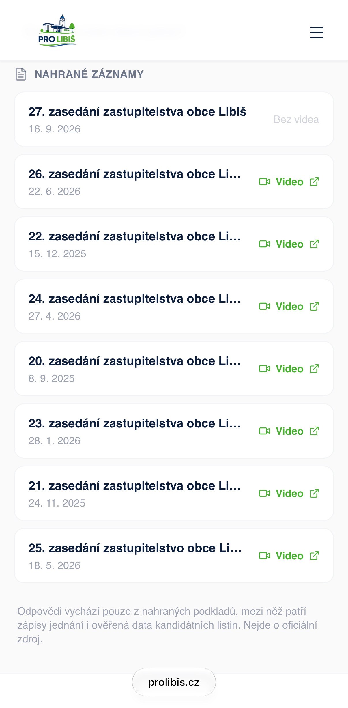 Seznam zdrojových záznamů zastupitelstva