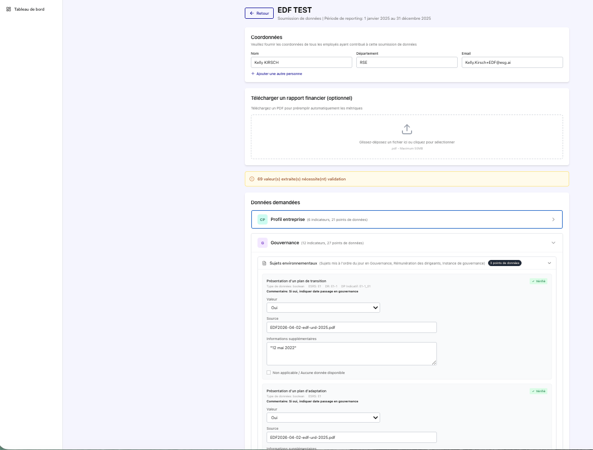Screenshot of uploading a financial report in the Data Intelligence platform