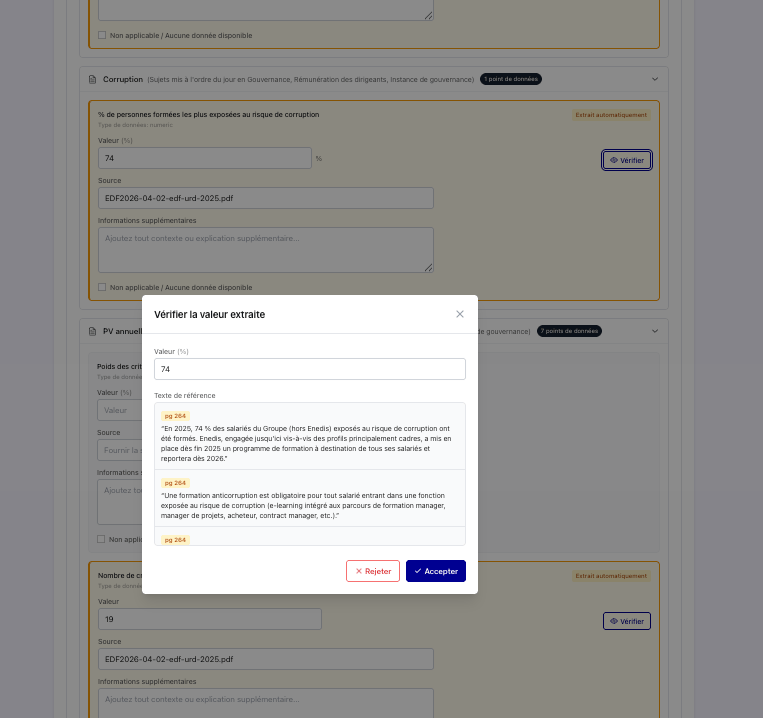 Screenshot of verifying a value extracted by Mistral with the source quote