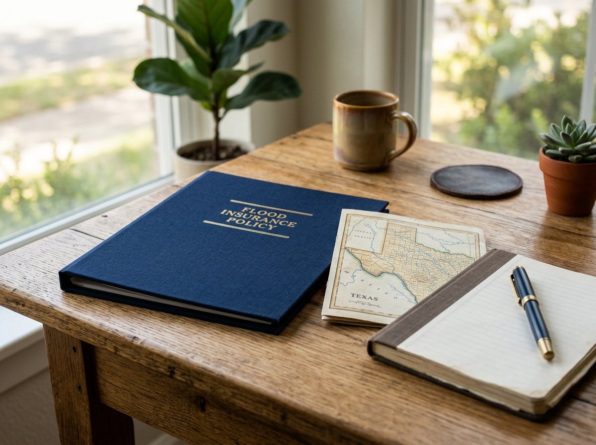 Flood insurance quote preparation documents on a desk