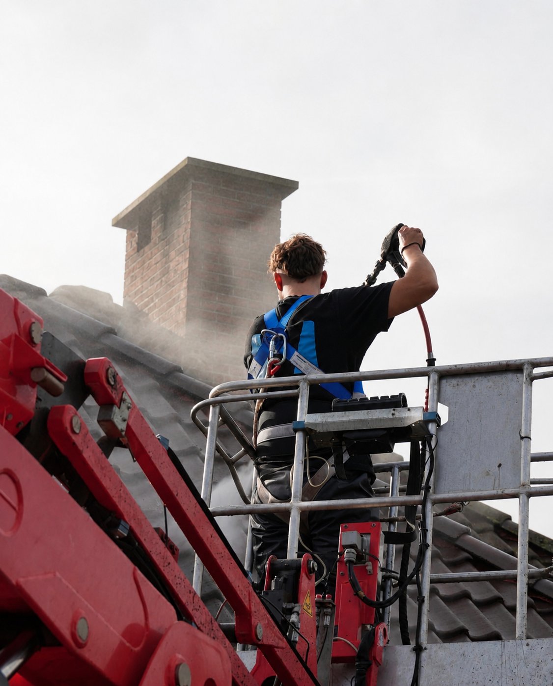 Stoomreiniging met hoogwerker