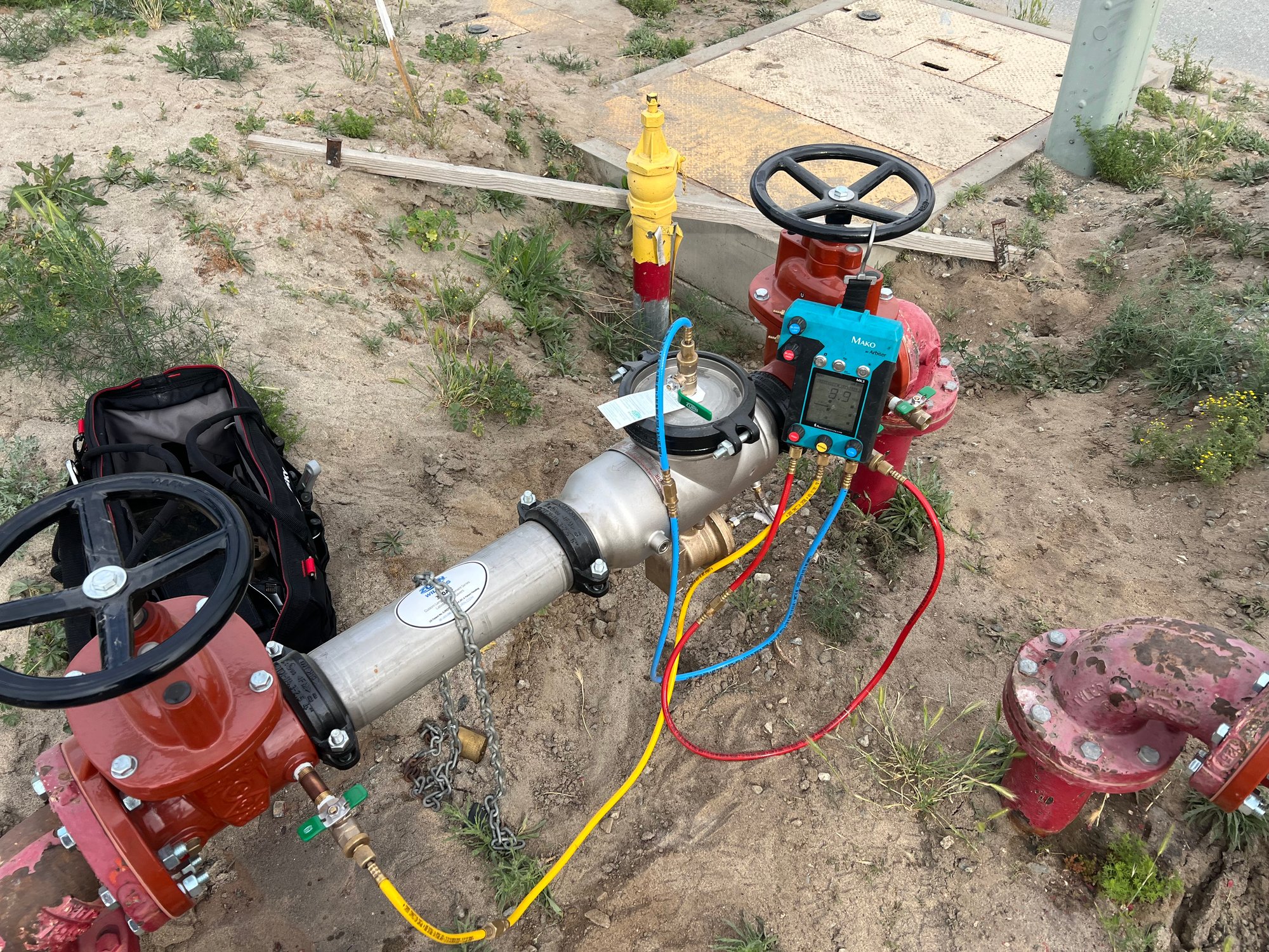Backflow test in progress on residential assembly