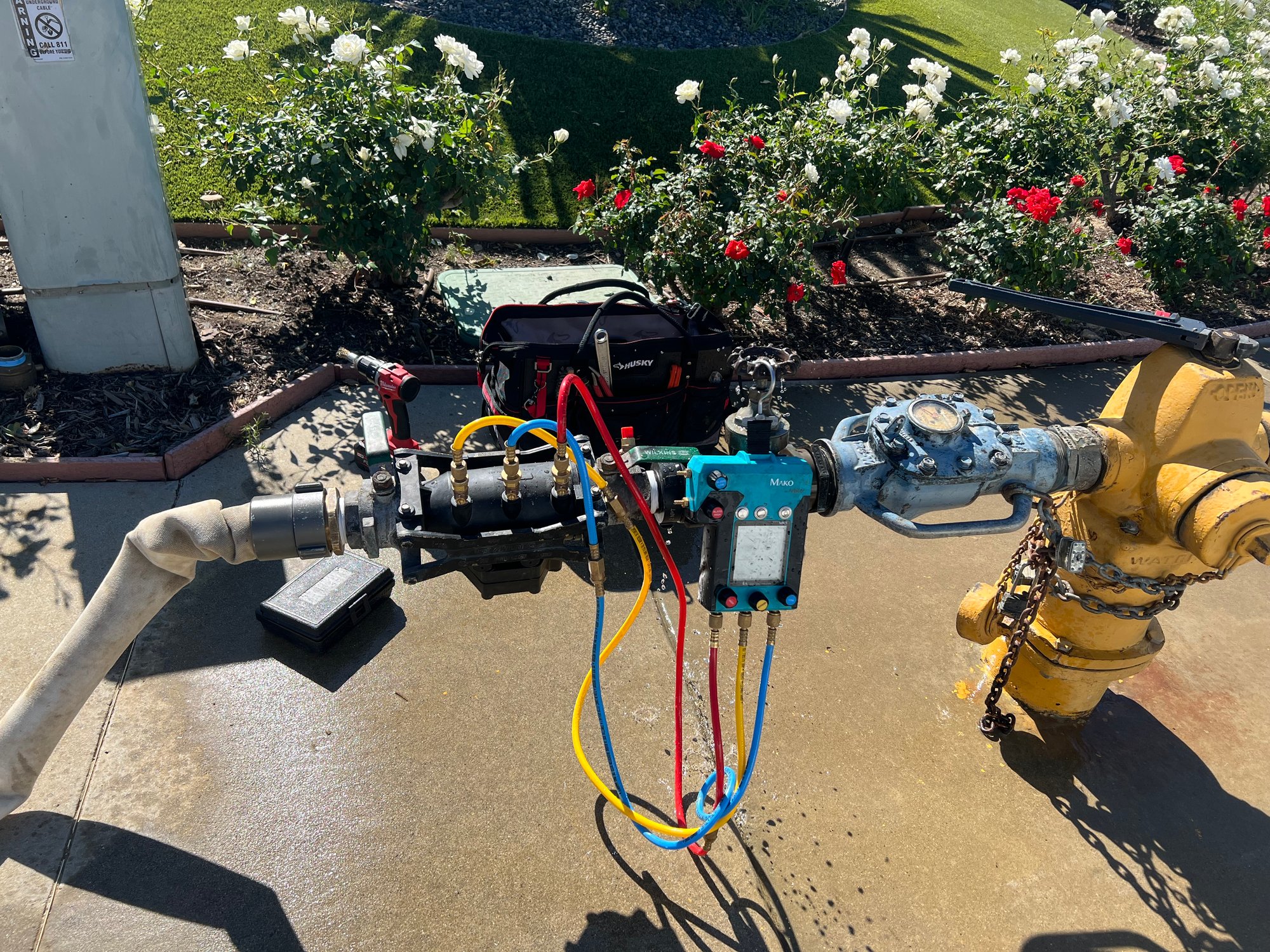 Backflow preventer test near landscaped garden bed