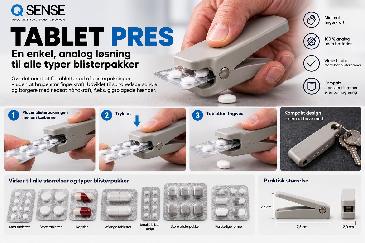 Tablet Pres: analog håndholdt pilleudpresser til forskellige blisterpakker