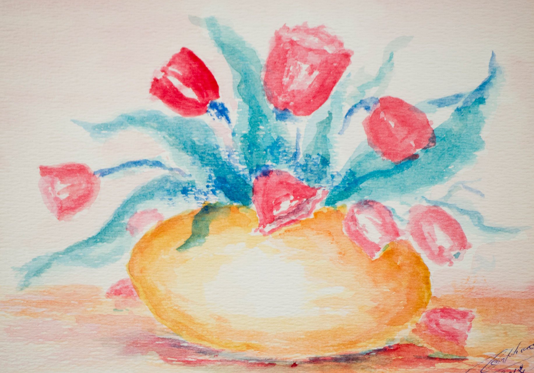 Tulpen in lage vaas