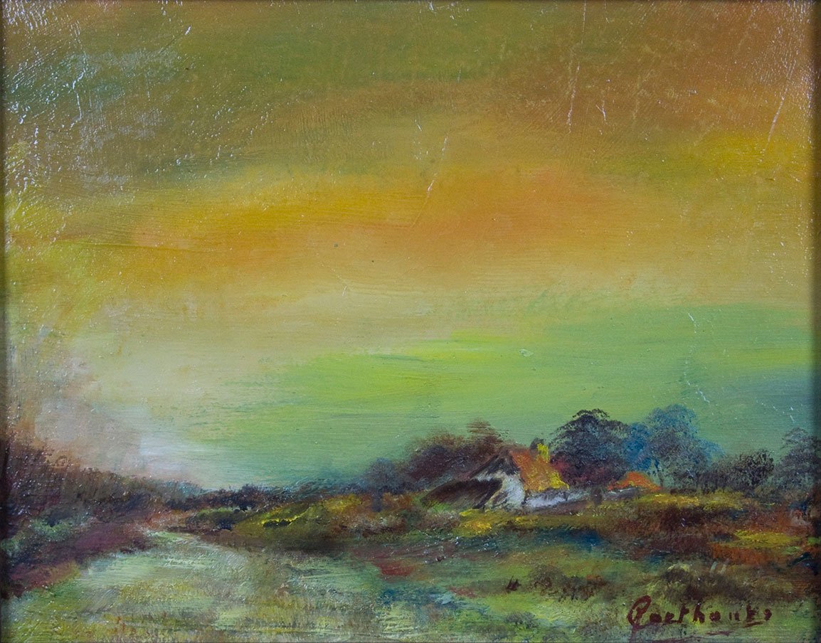 Wandelweg in avondrood