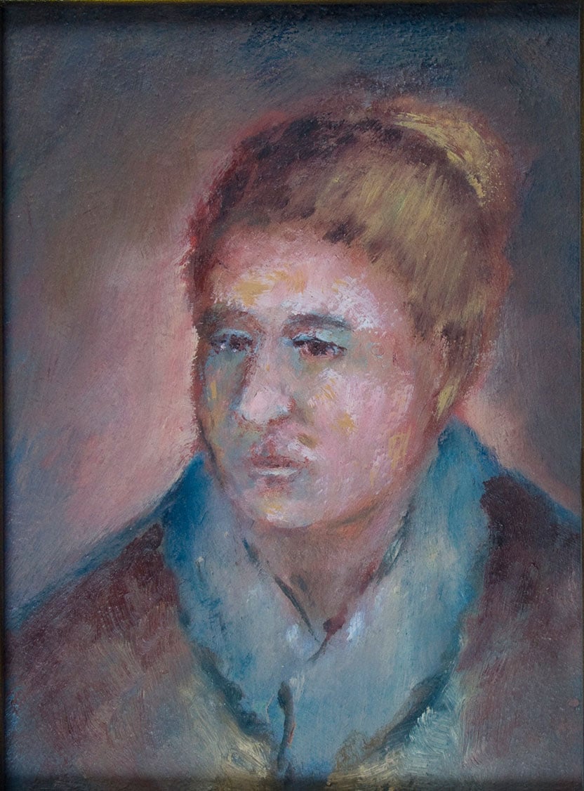 Dame met blauwe kraag