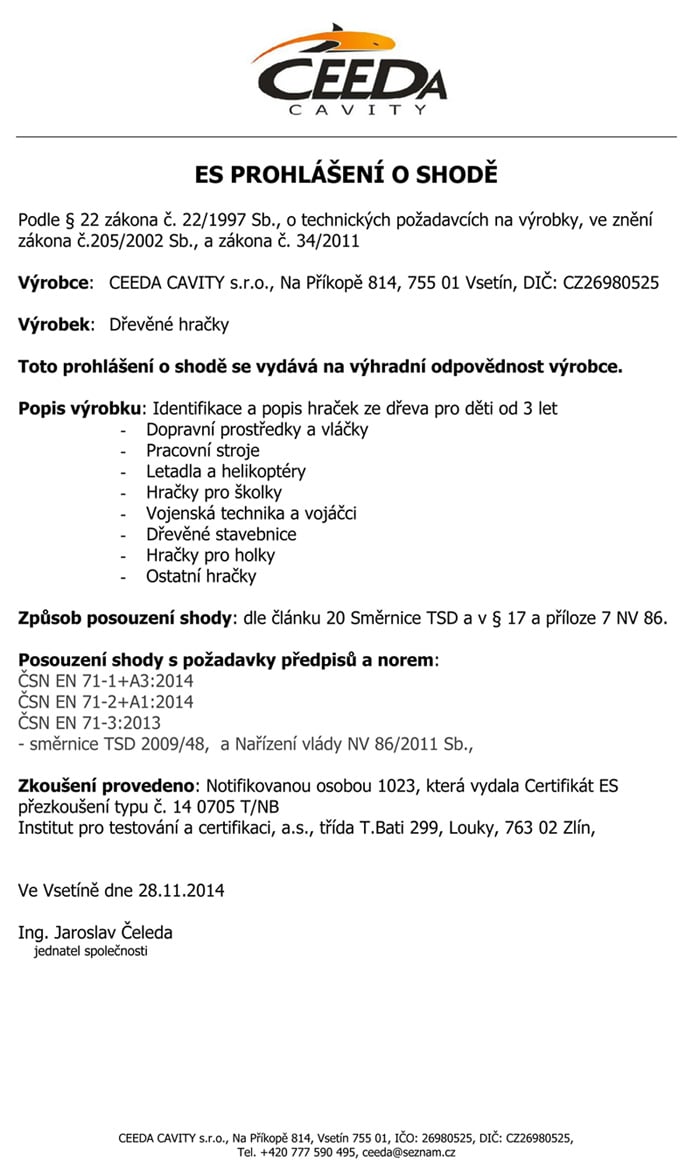Prohlášení o shodě – CEEDA Cavity