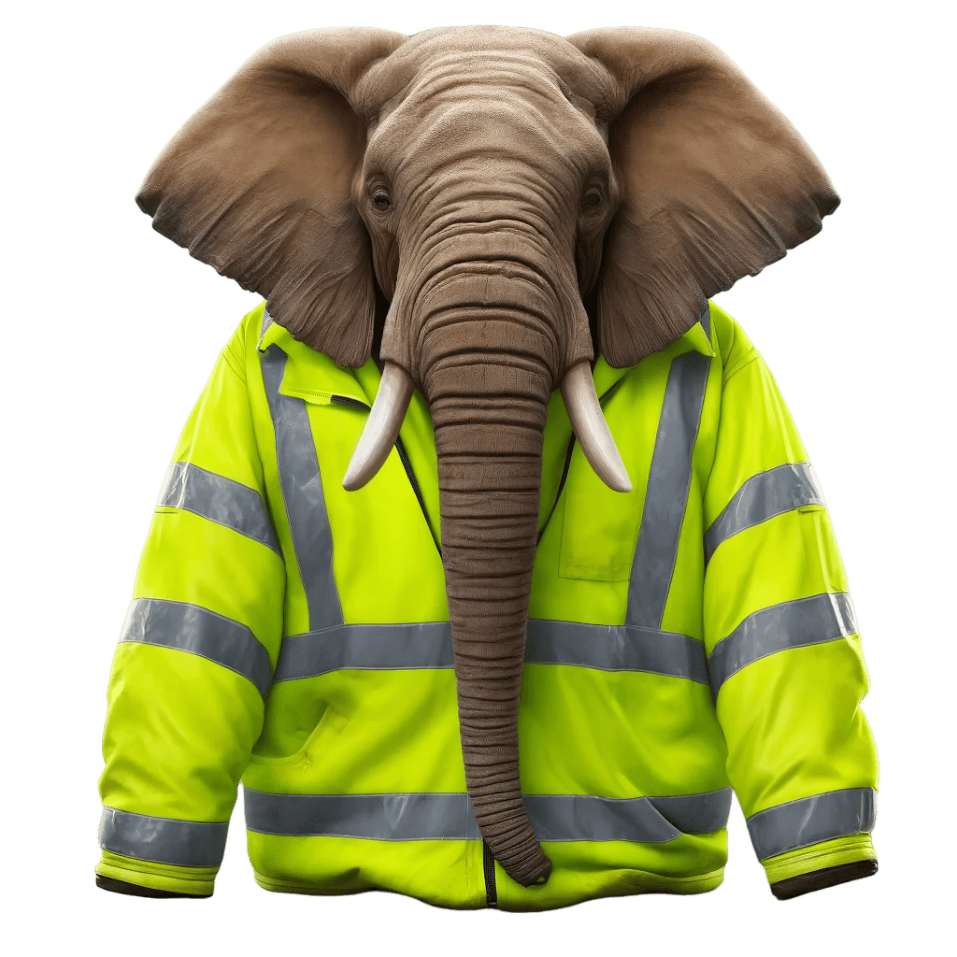 Embroo maskot — slon v reflexnej veste