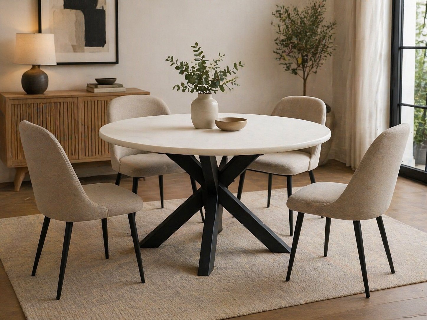 Jídelní stůl – kulatá deska v mikrocementu