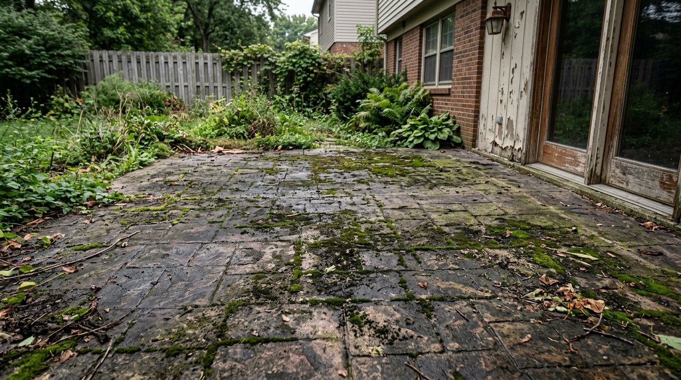 Patio before cleaning