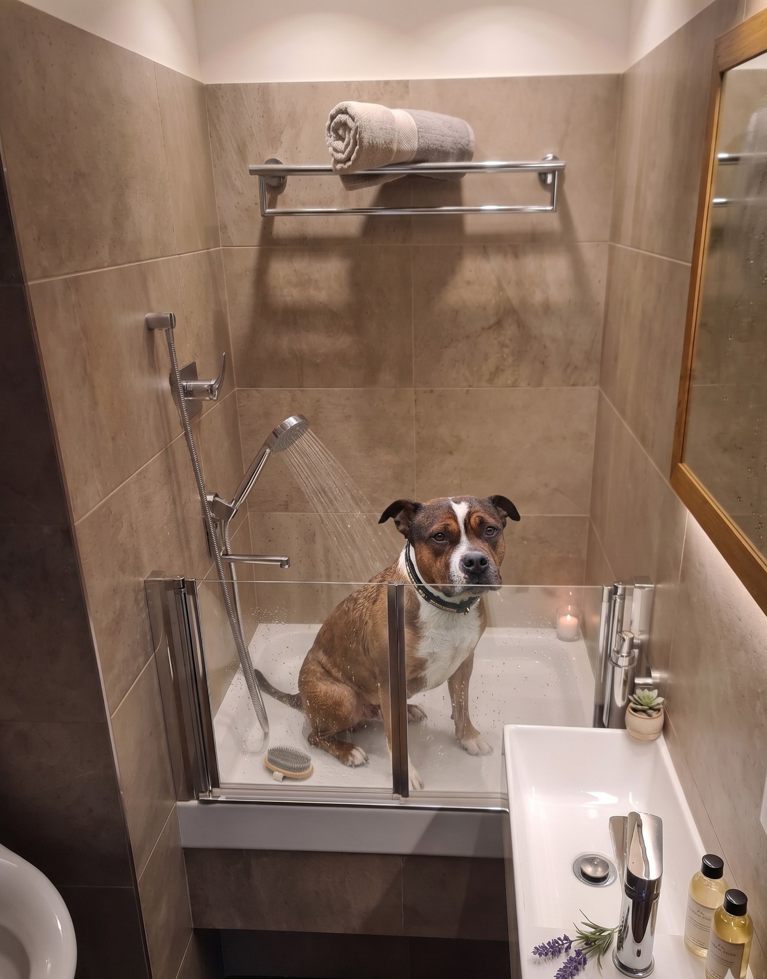 Pet-friendly — dog shower with Archie