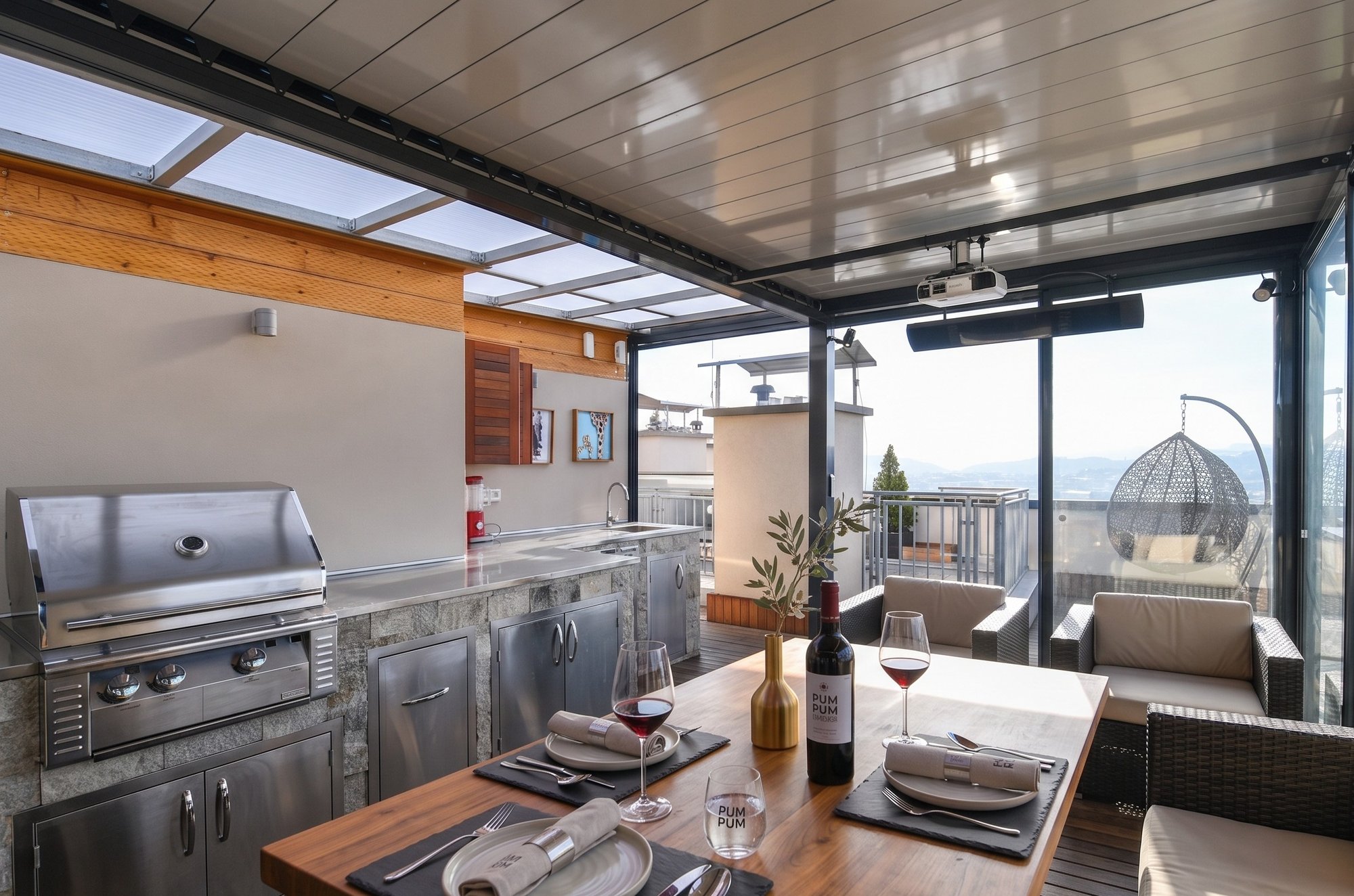 Terrace lounge with panoramic city view