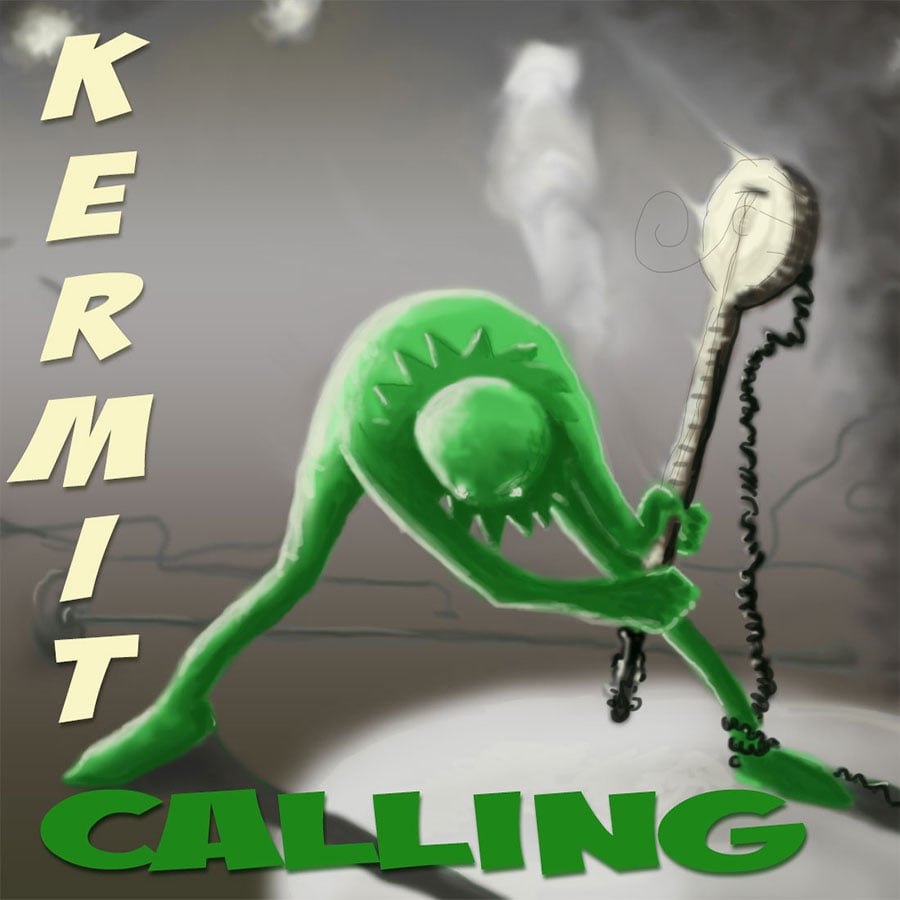 Aberrant Albums Kermit Calling — Musictoons cartoon by Peter Gillies