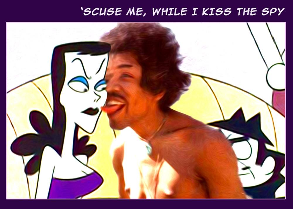 Hendrix Kiss The Spy — Musictoons cartoon by Peter Gillies