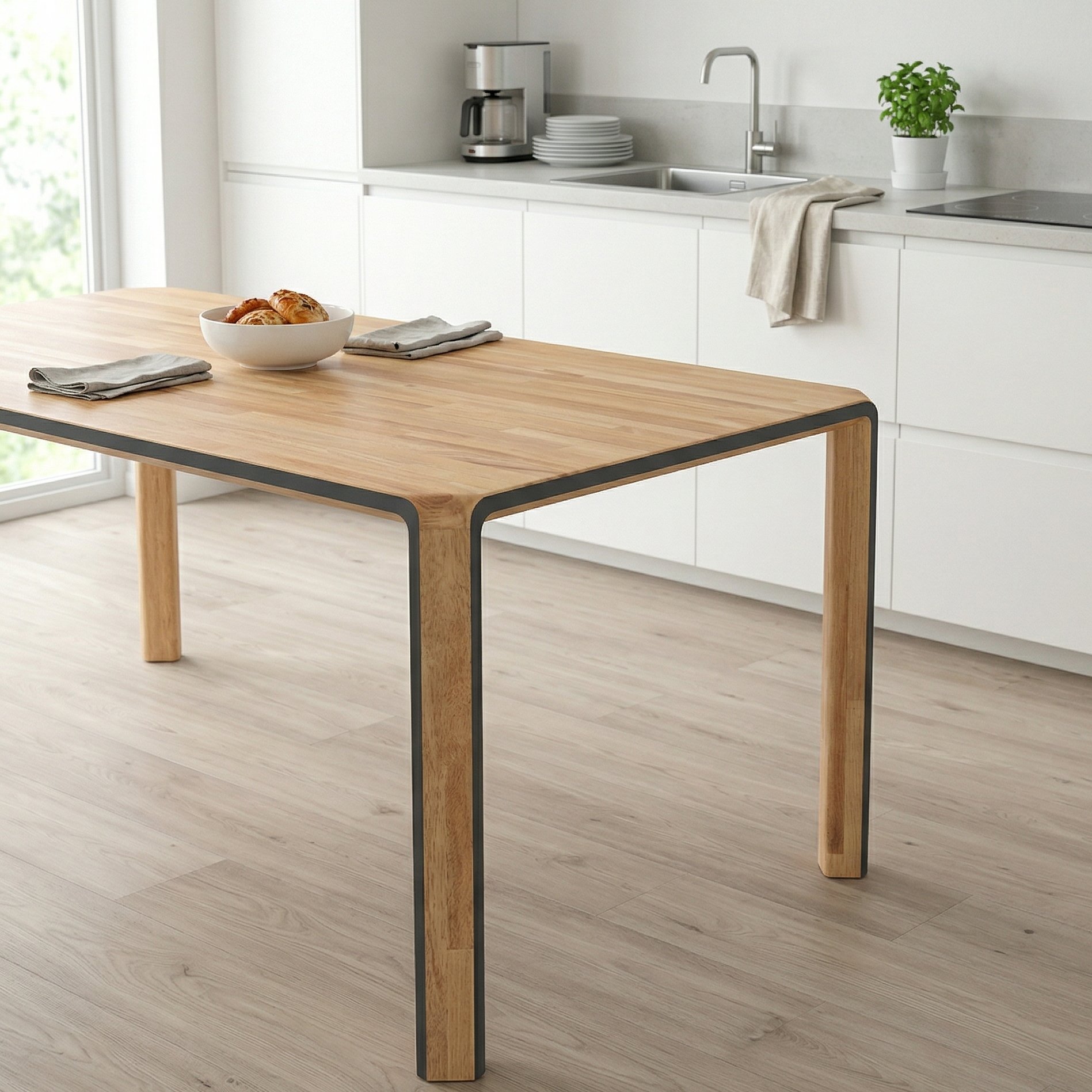 Dubový stůl STŮL 45° s antracitovým pruhem – detail patentované konstrukce