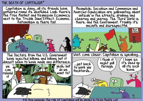 Andrew Marlton death of capitalism — Pro cartoon by Peter Gillies