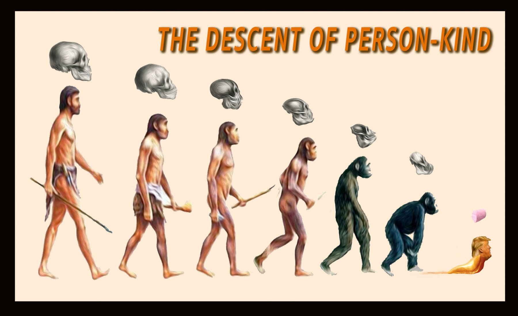 Descent Personkind — Polliedom cartoon by Peter Gillies