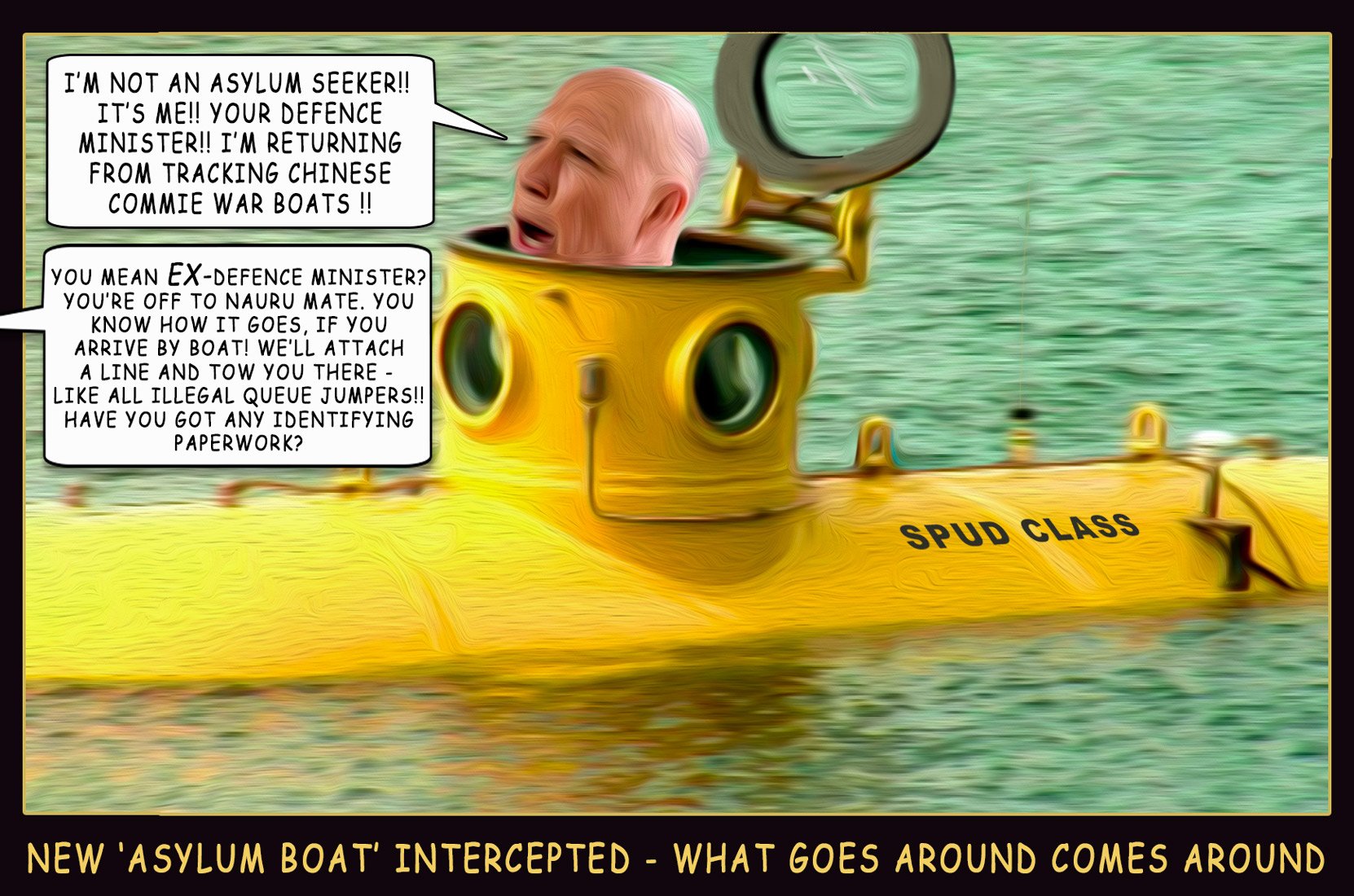 Asylum Seeker — Polliedom cartoon by Peter Gillies