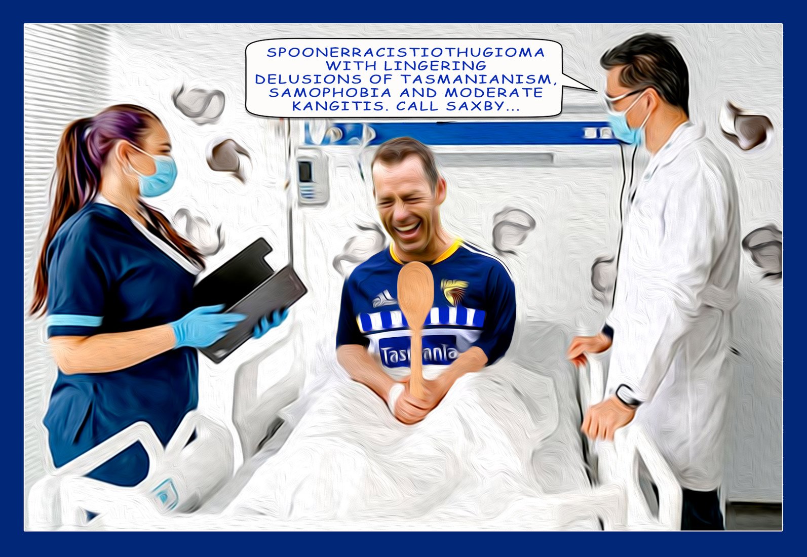 Clarko Down — Footy cartoon by Peter Gillies