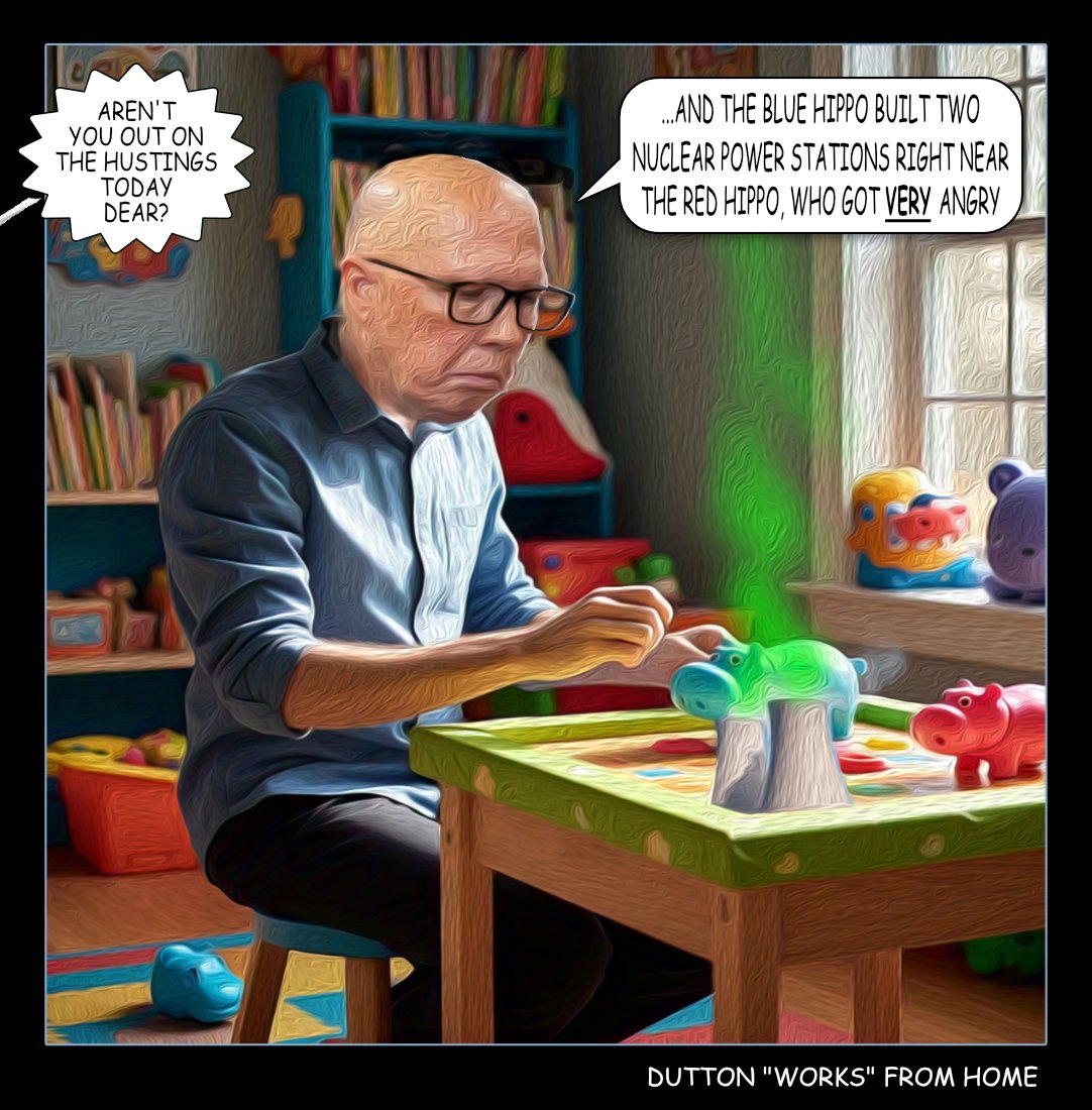 Dutton works from home — Polliedom cartoon by Peter Gillies
