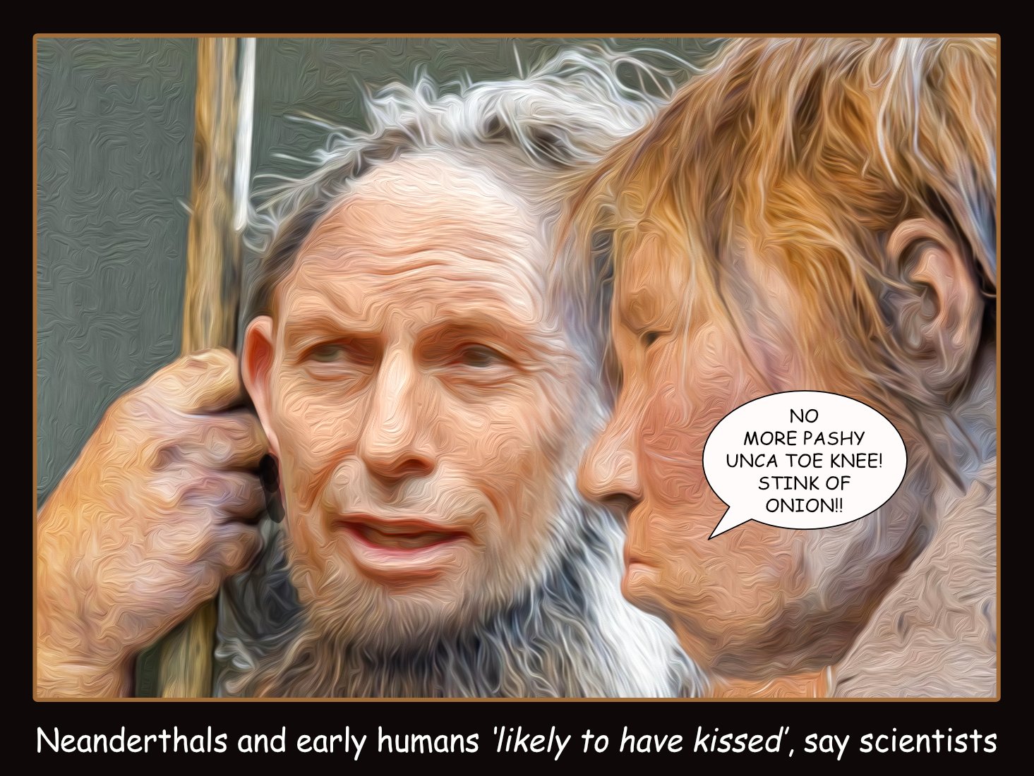 Neanderthal Kiss — Polliedom cartoon by Peter Gillies