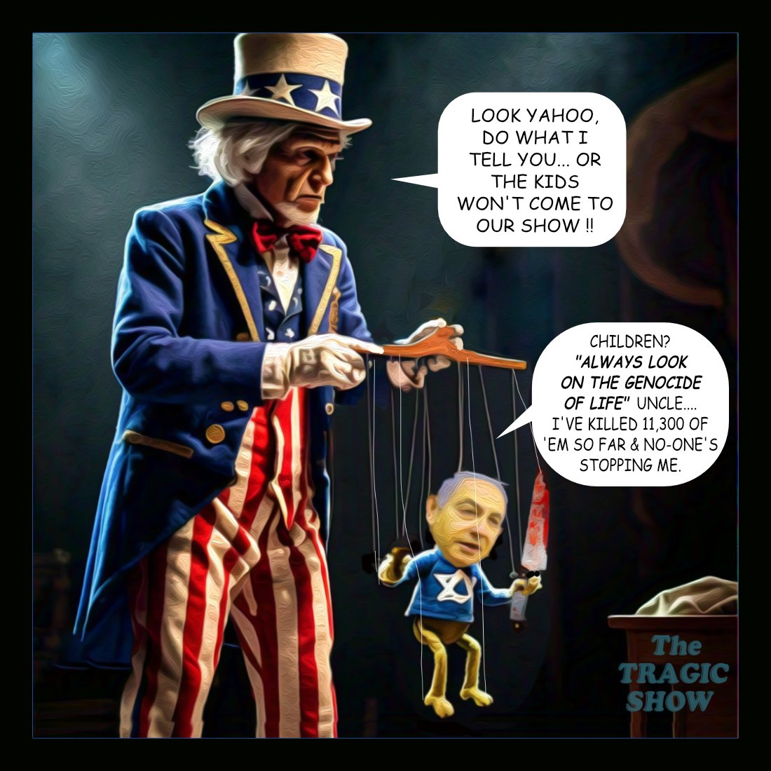 Murderous Puppet — Polliedom cartoon by Peter Gillies