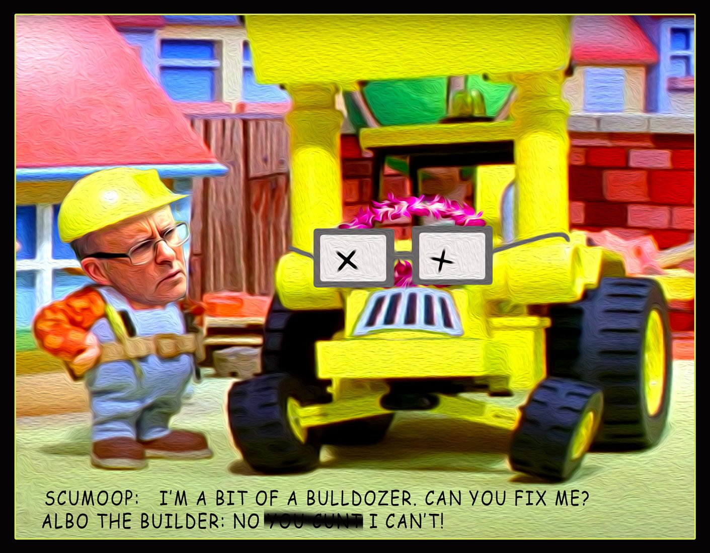 Albo the builder — Polliedom cartoon by Peter Gillies