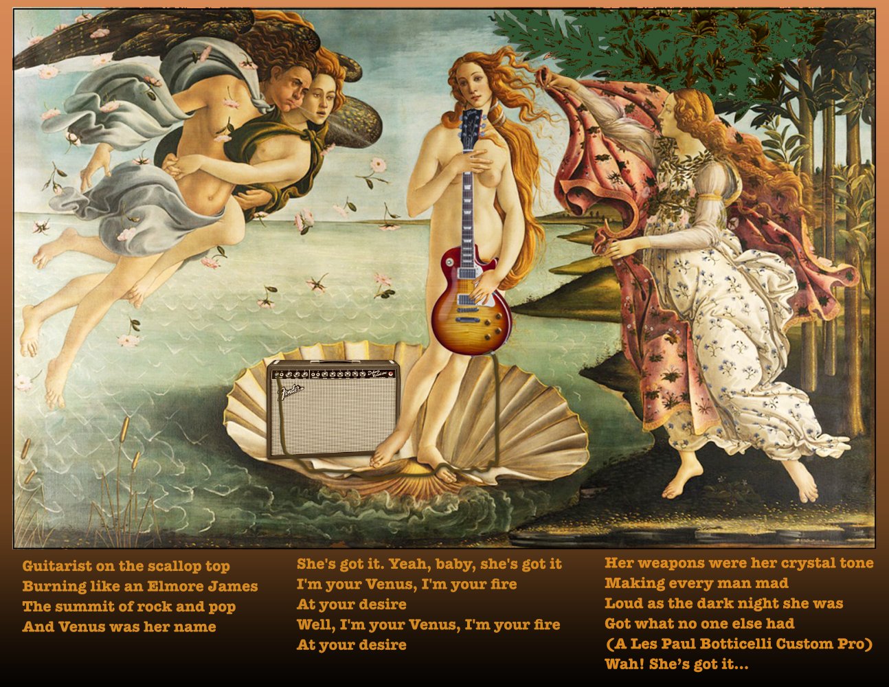 2017 Les Paul In Art 01 — Musictoons cartoon by Peter Gillies