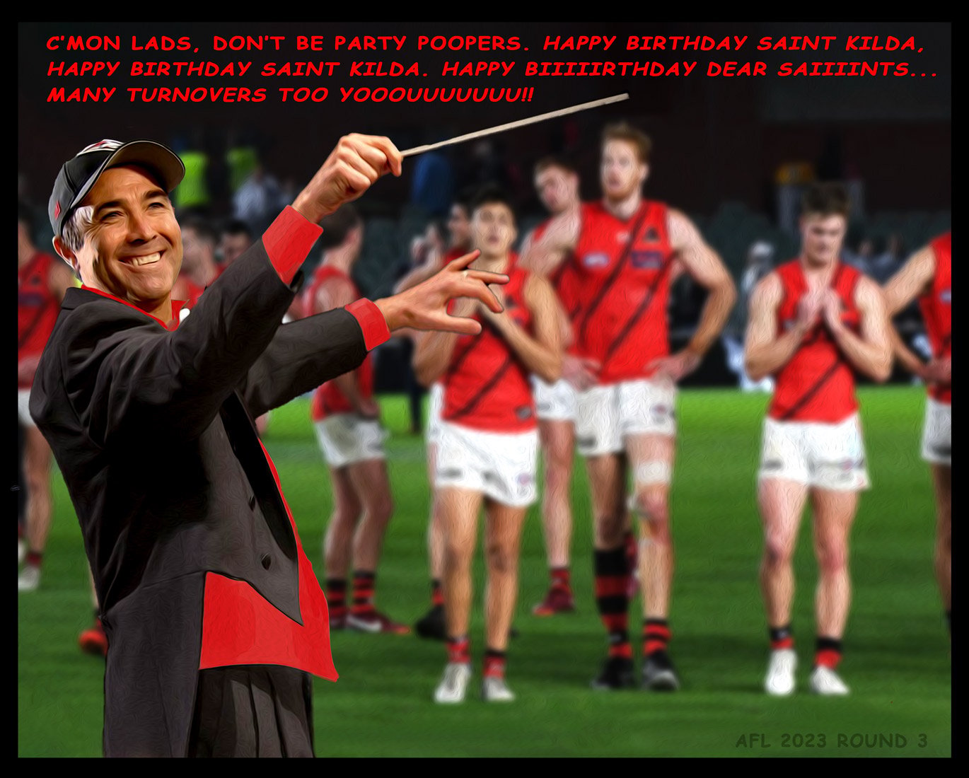 Saints Birthday — Footy cartoon by Peter Gillies