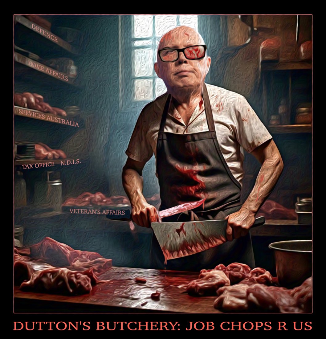 Dutton's Butchery — Polliedom cartoon by Peter Gillies