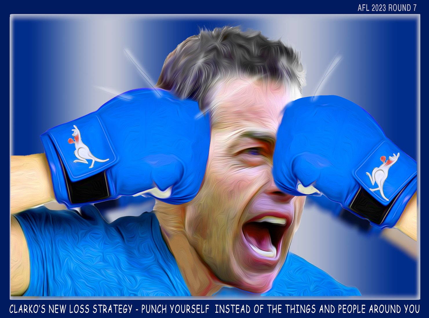 Clarko Punch — Footy cartoon by Peter Gillies