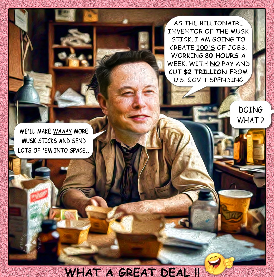 Musk Jobs — Polliedom cartoon by Peter Gillies