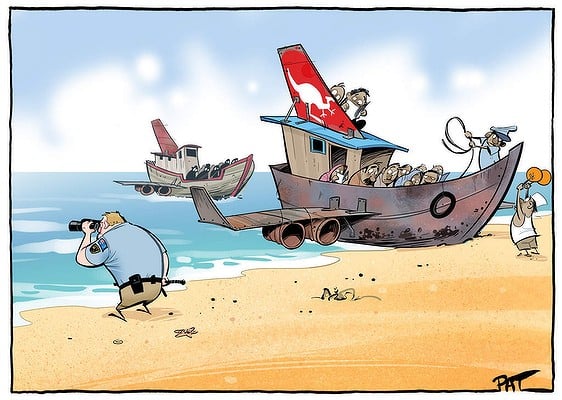 Pat Cambell Turn Back The Boats  — Pro cartoon by Peter Gillies