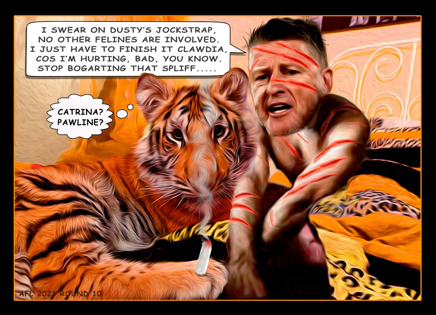 Damian and Clawdia — Footy cartoon by Peter Gillies