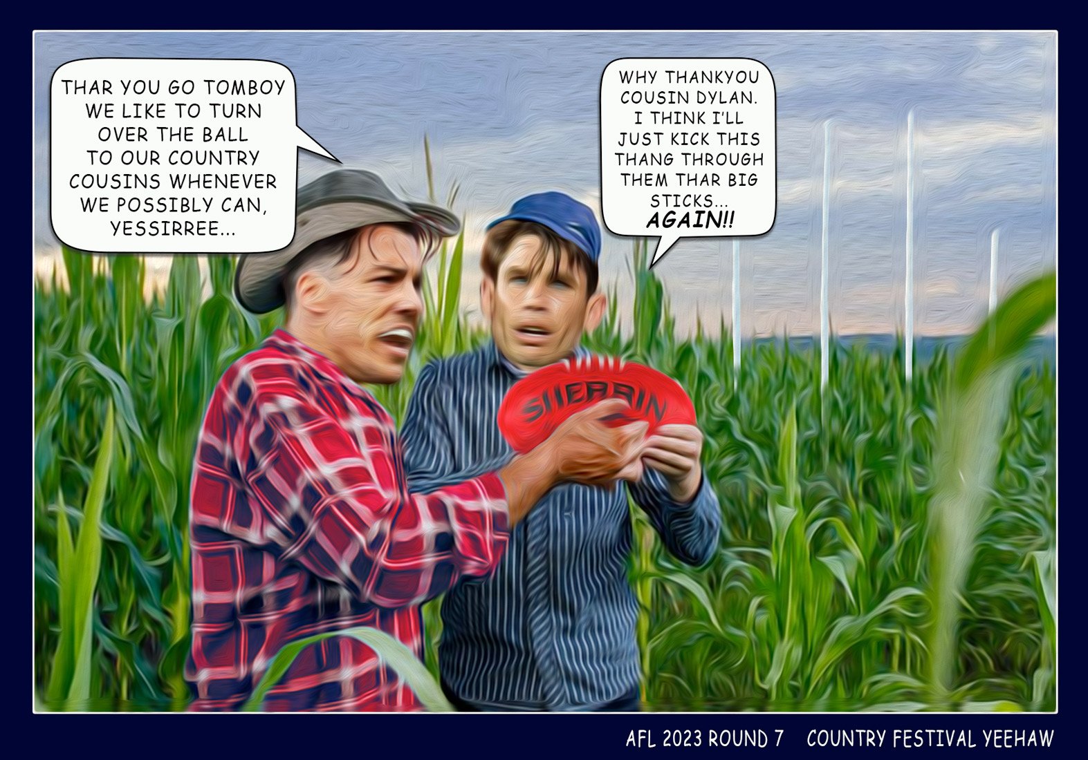 Country Cousins — Footy cartoon by Peter Gillies