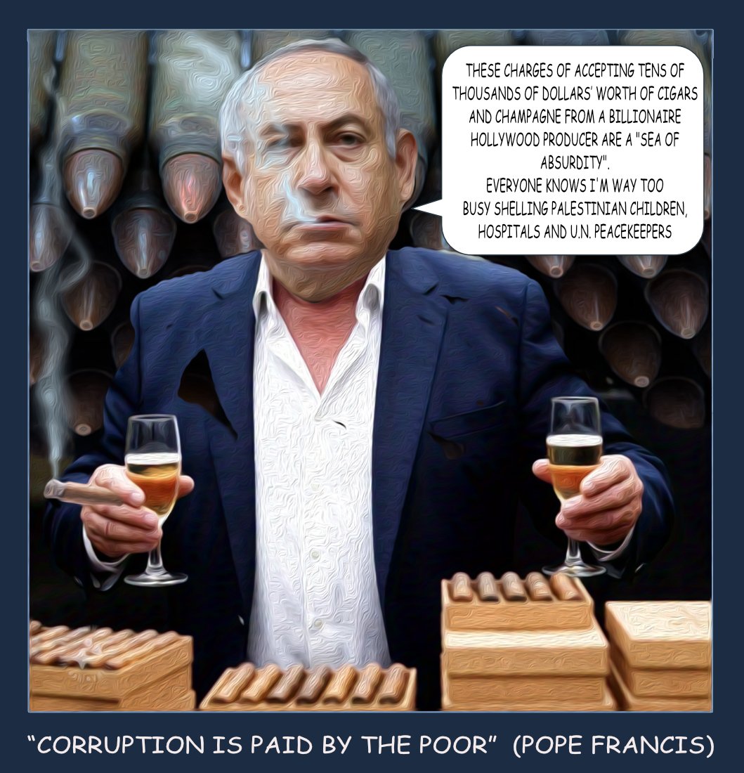 Netanyahu corruption — Polliedom cartoon by Peter Gillies