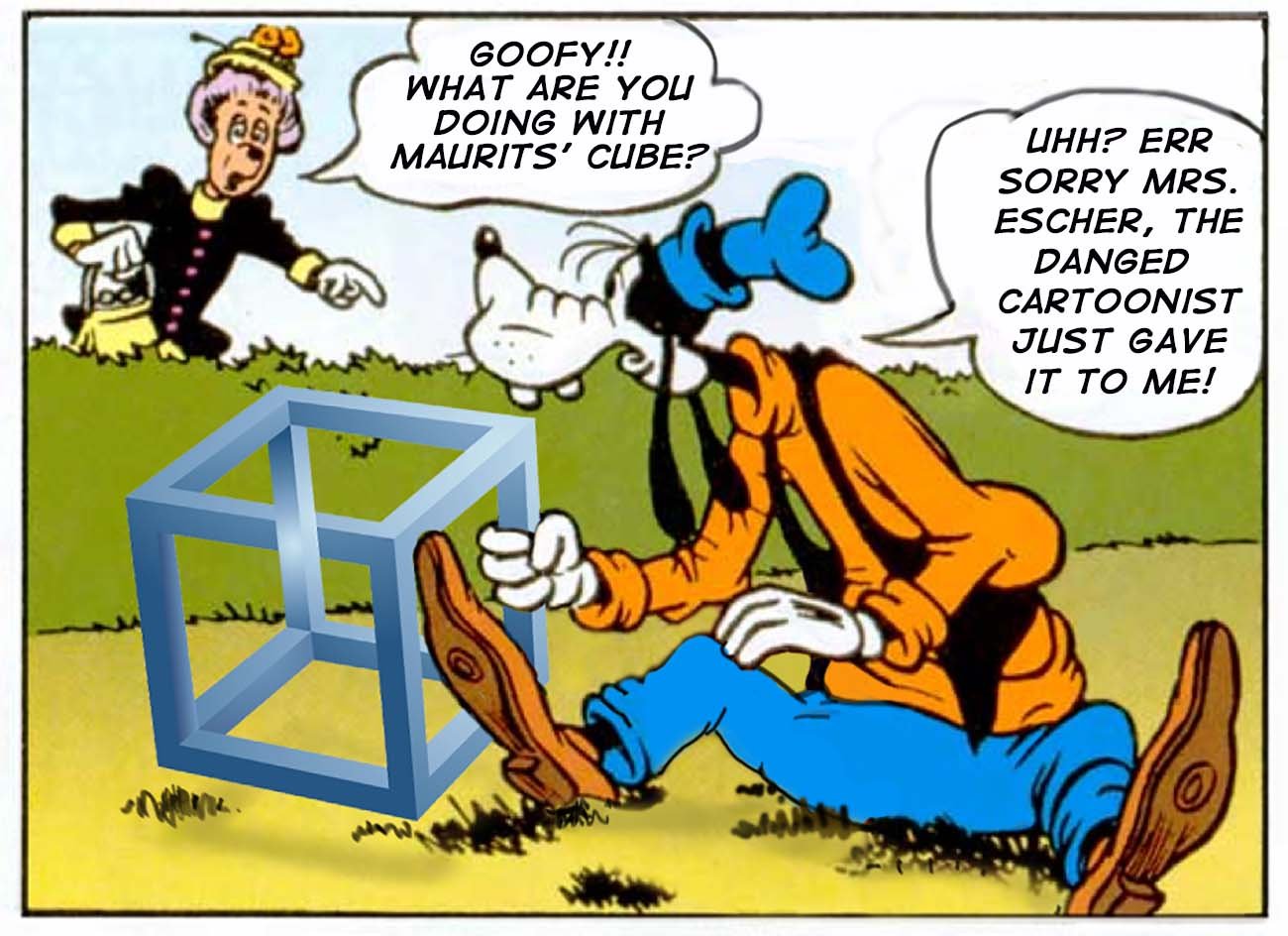Goofy & Escher's Cube — Recycled cartoon by Peter Gillies