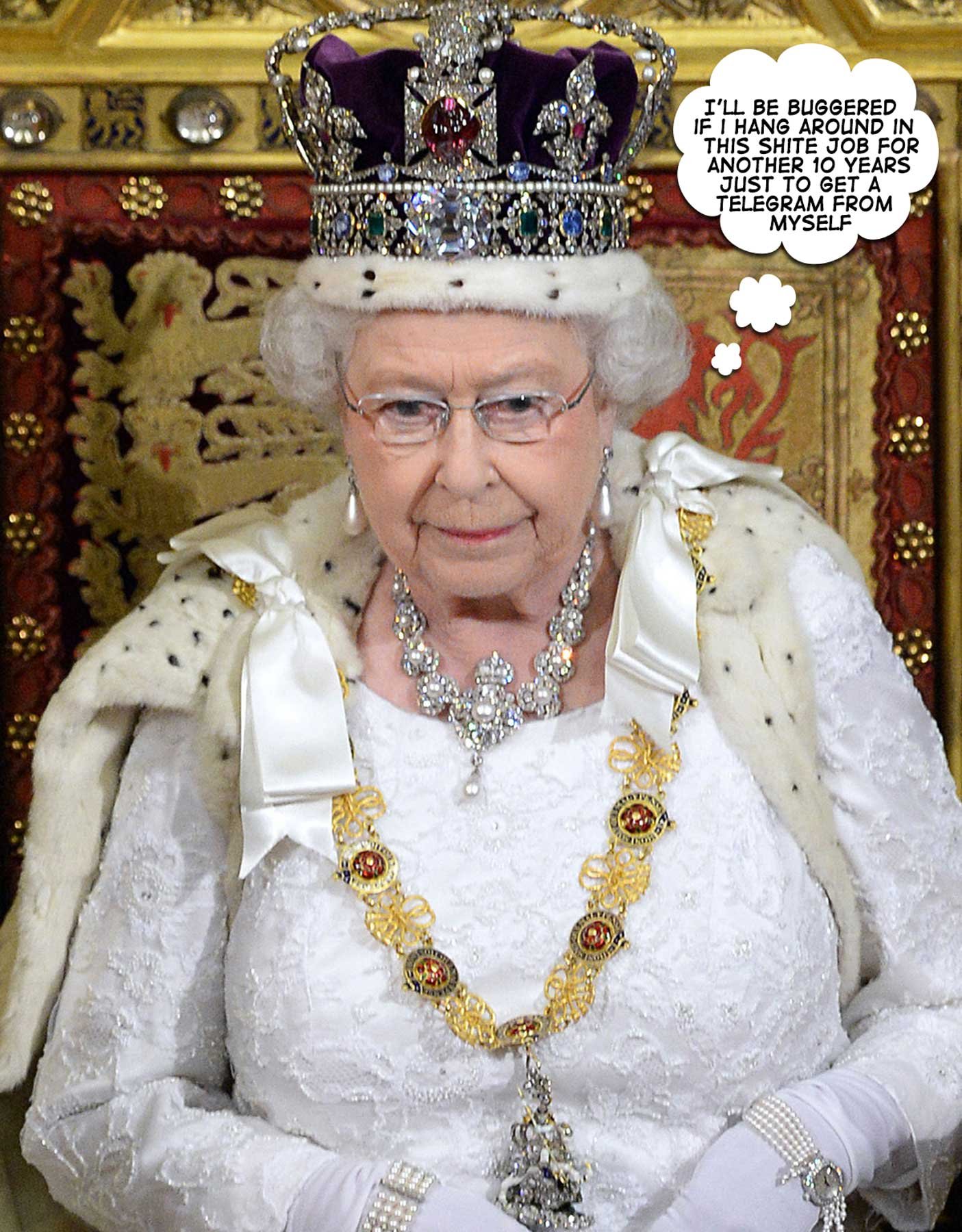 Queens Birthday — Recycled cartoon by Peter Gillies