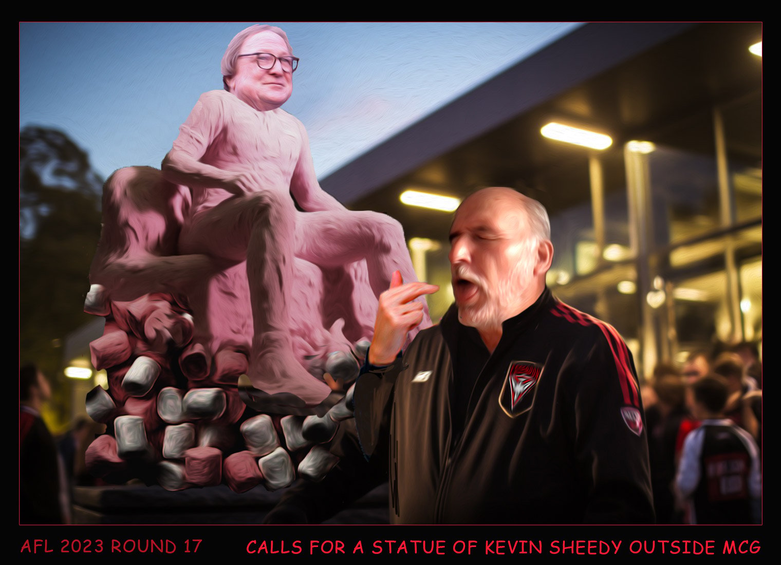Sheedy Statue — Footy cartoon by Peter Gillies