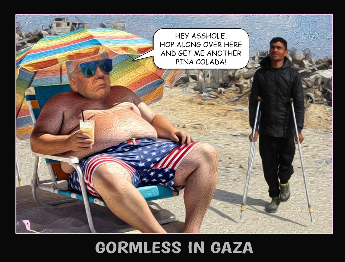 Gormless In Gaza — Polliedom cartoon by Peter Gillies