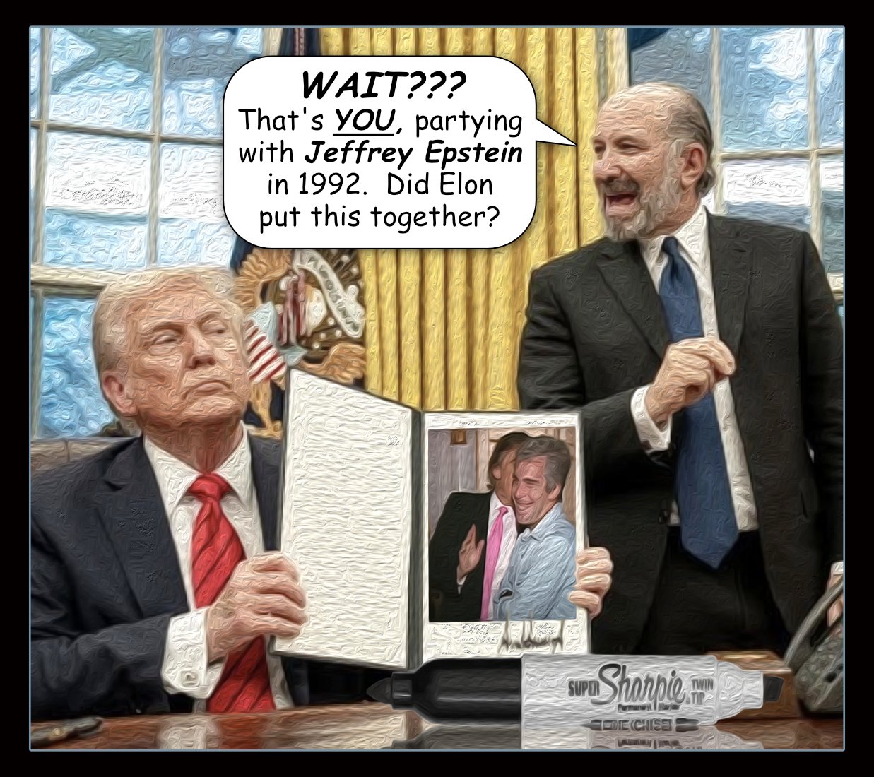 Partying with Epstein — Polliedom cartoon by Peter Gillies