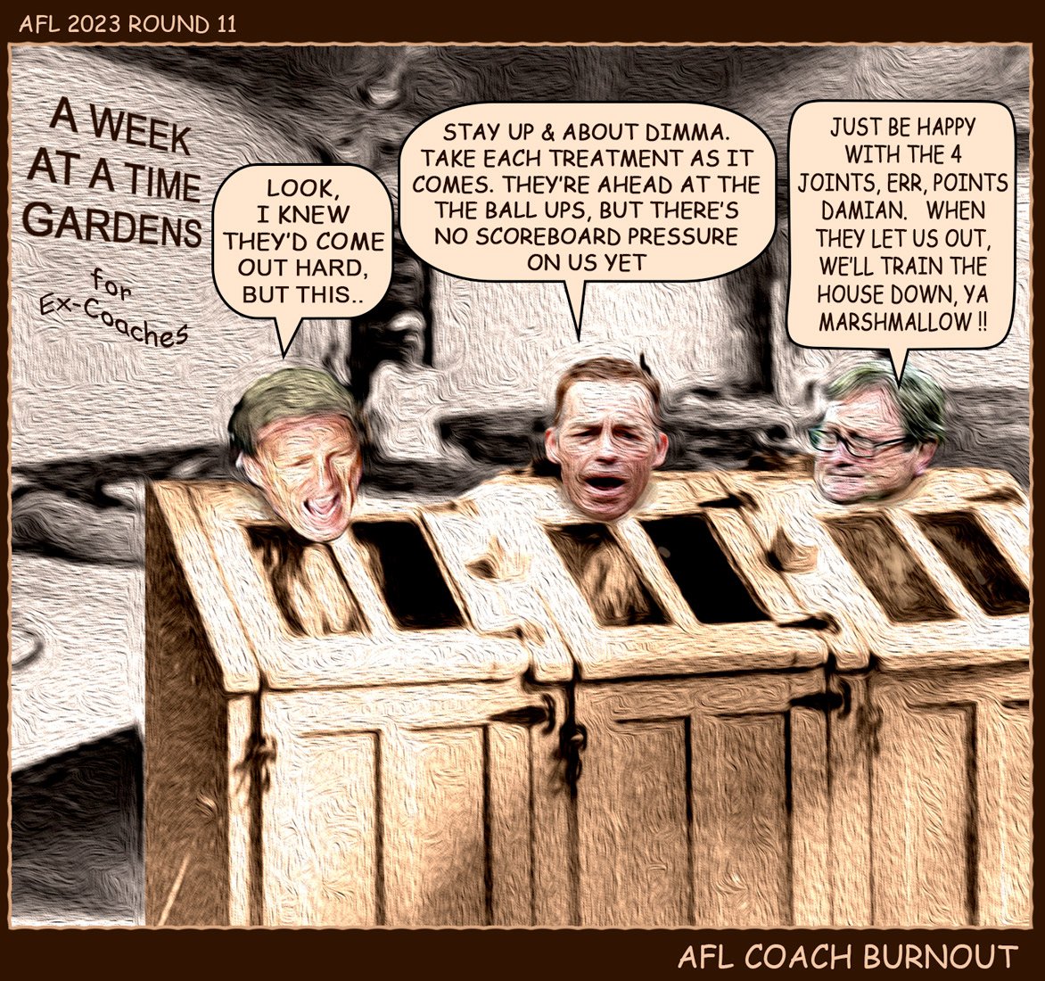 Coach Burnout — Footy cartoon by Peter Gillies