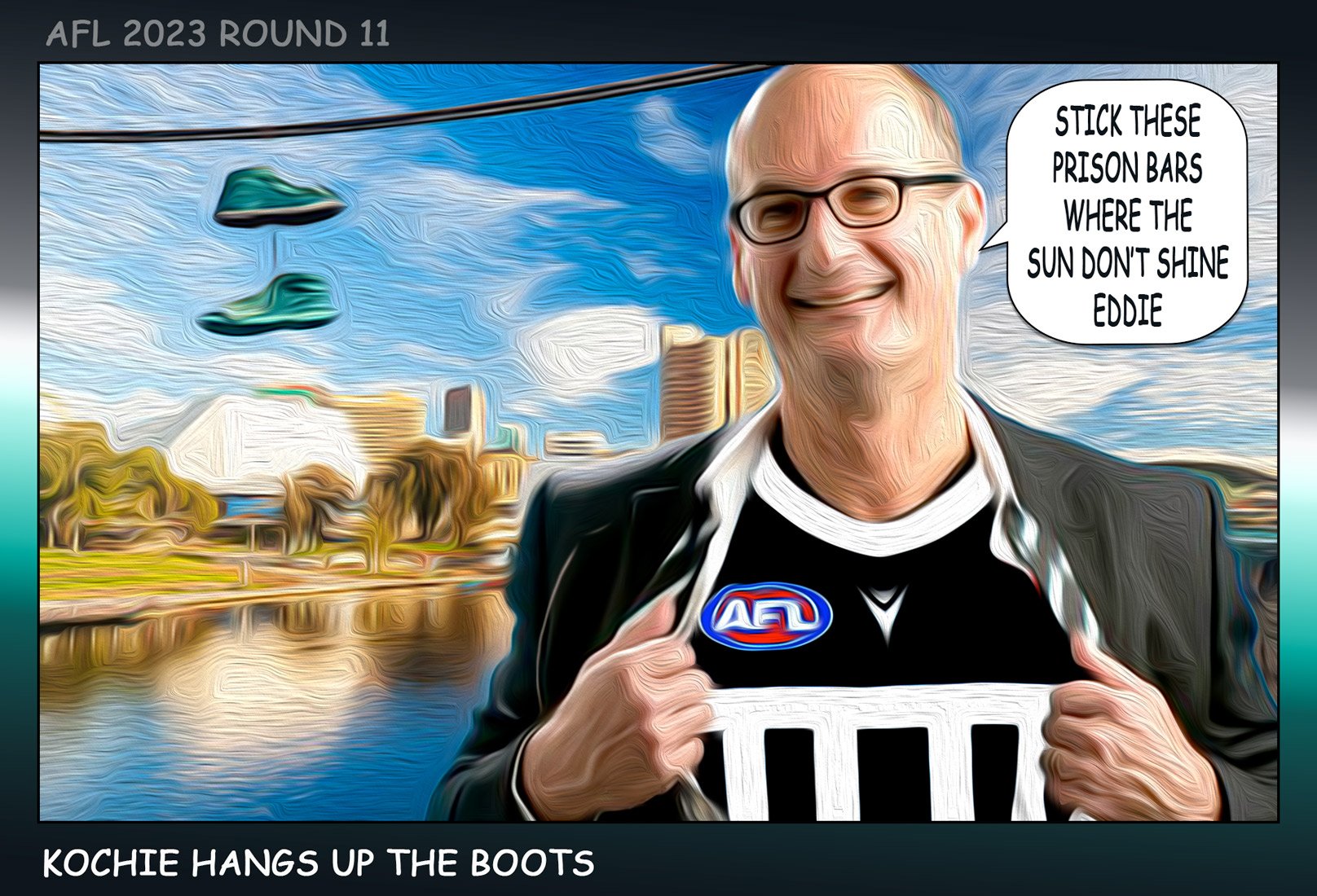 Kochie — Footy cartoon by Peter Gillies