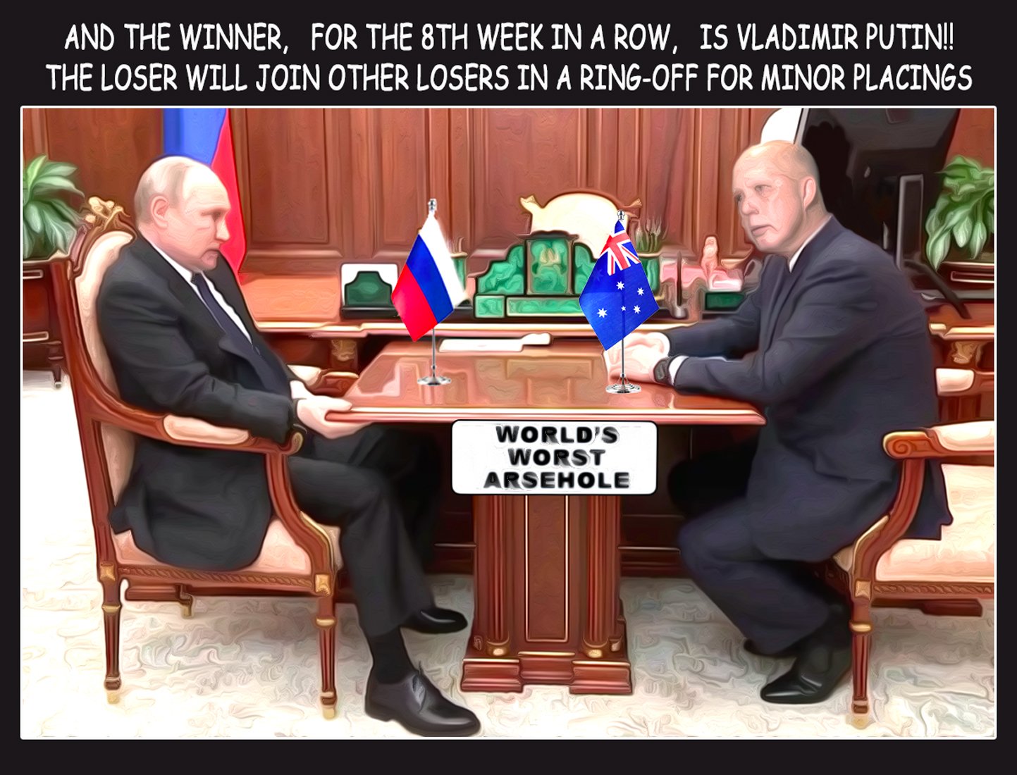 Worst Arsehole — Polliedom cartoon by Peter Gillies