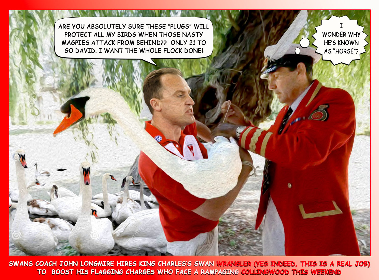 Swan Plugs — Footy cartoon by Peter Gillies